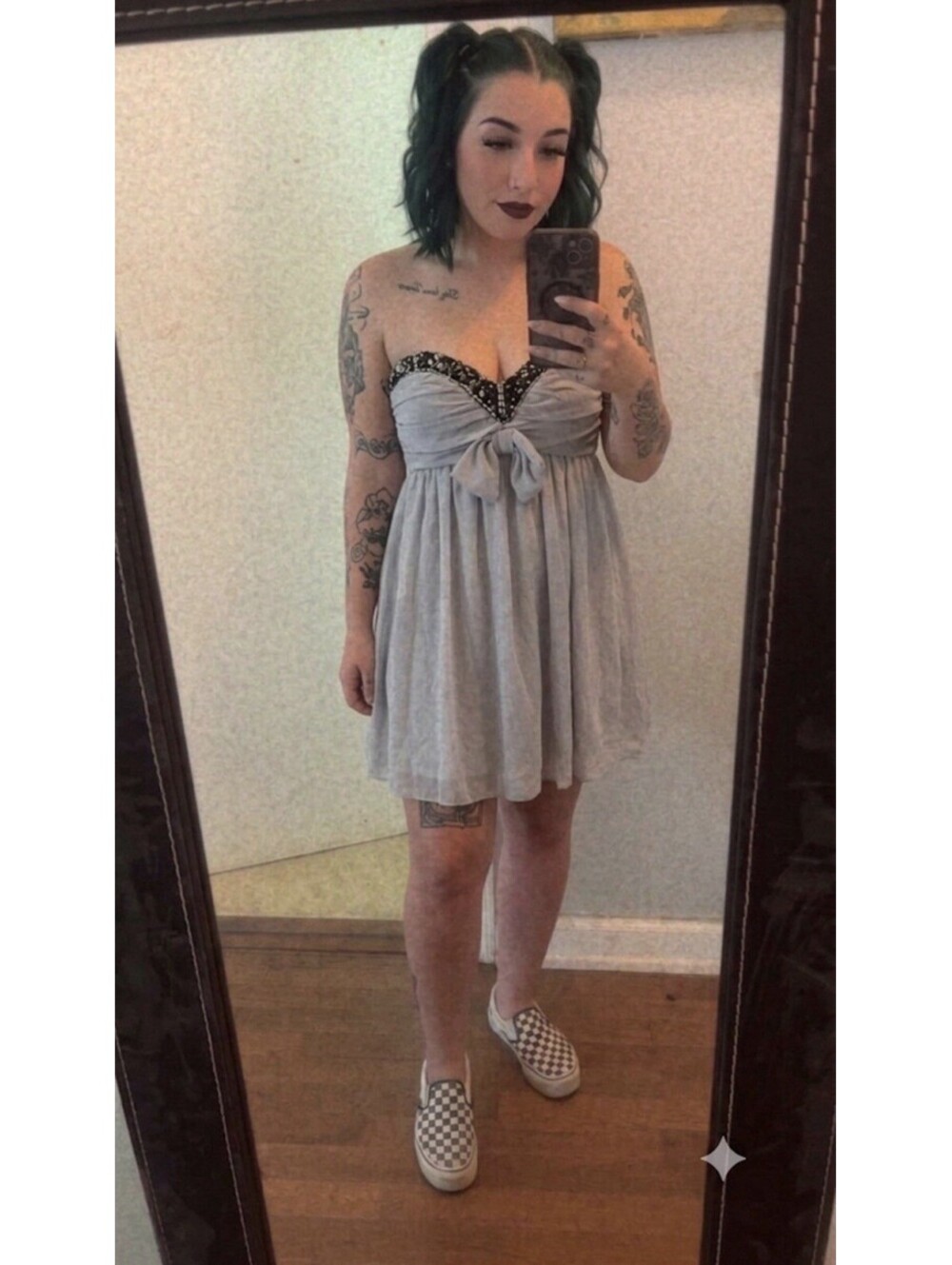 Must Have Grey Strapless Empire Waist Cocktail Dress Beaded Sweetheart Chiffon M